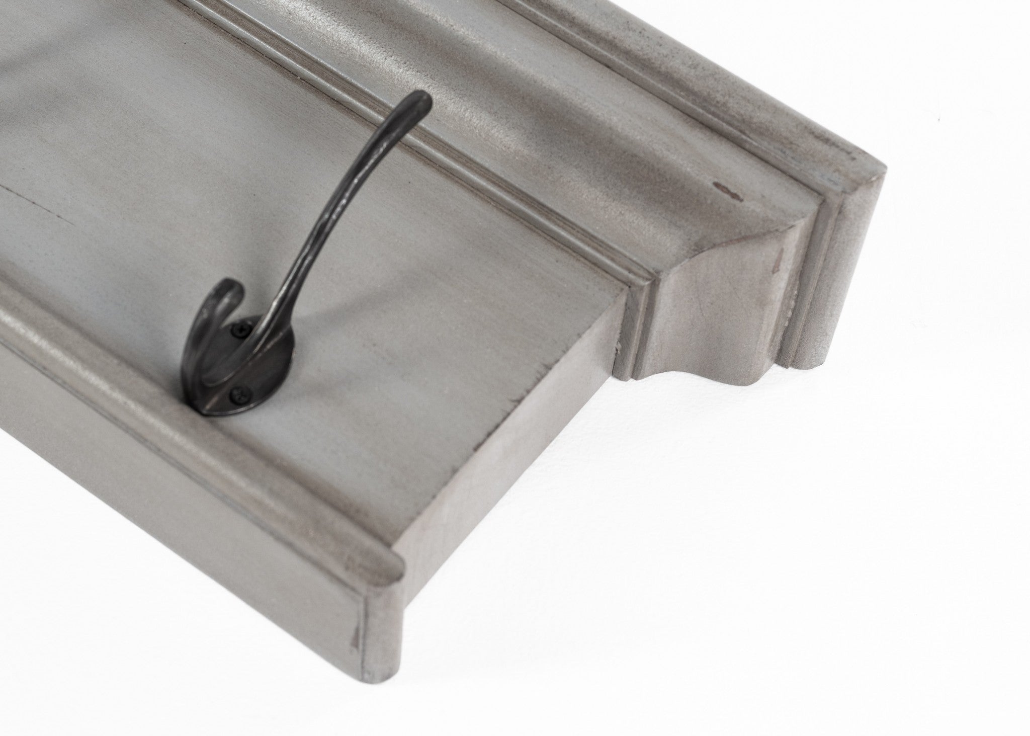 Rustic Antiqued Gray Wood Four Hook Hanging Coat Rack