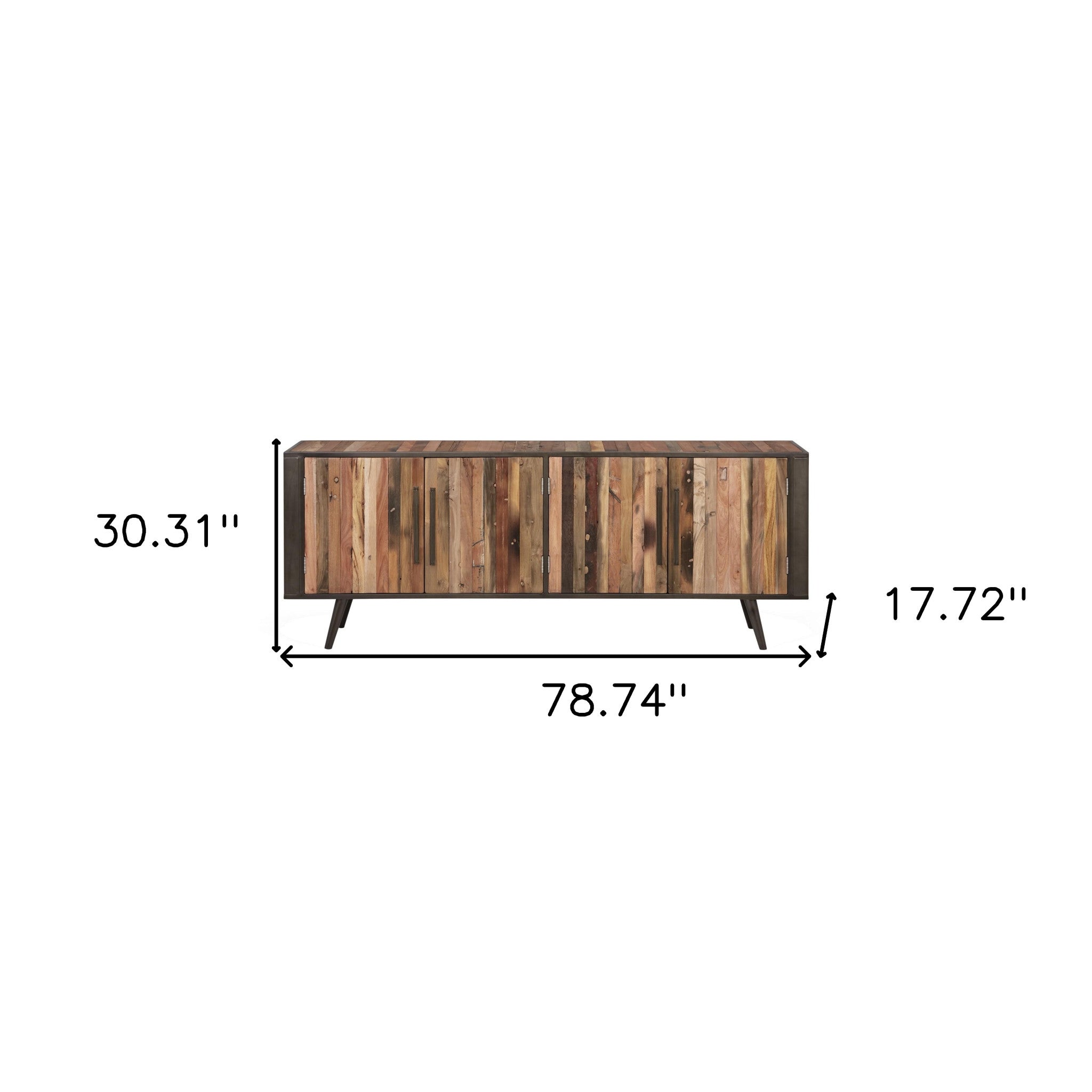 Rustic Natural Wood Media Cabinet with Four Doors