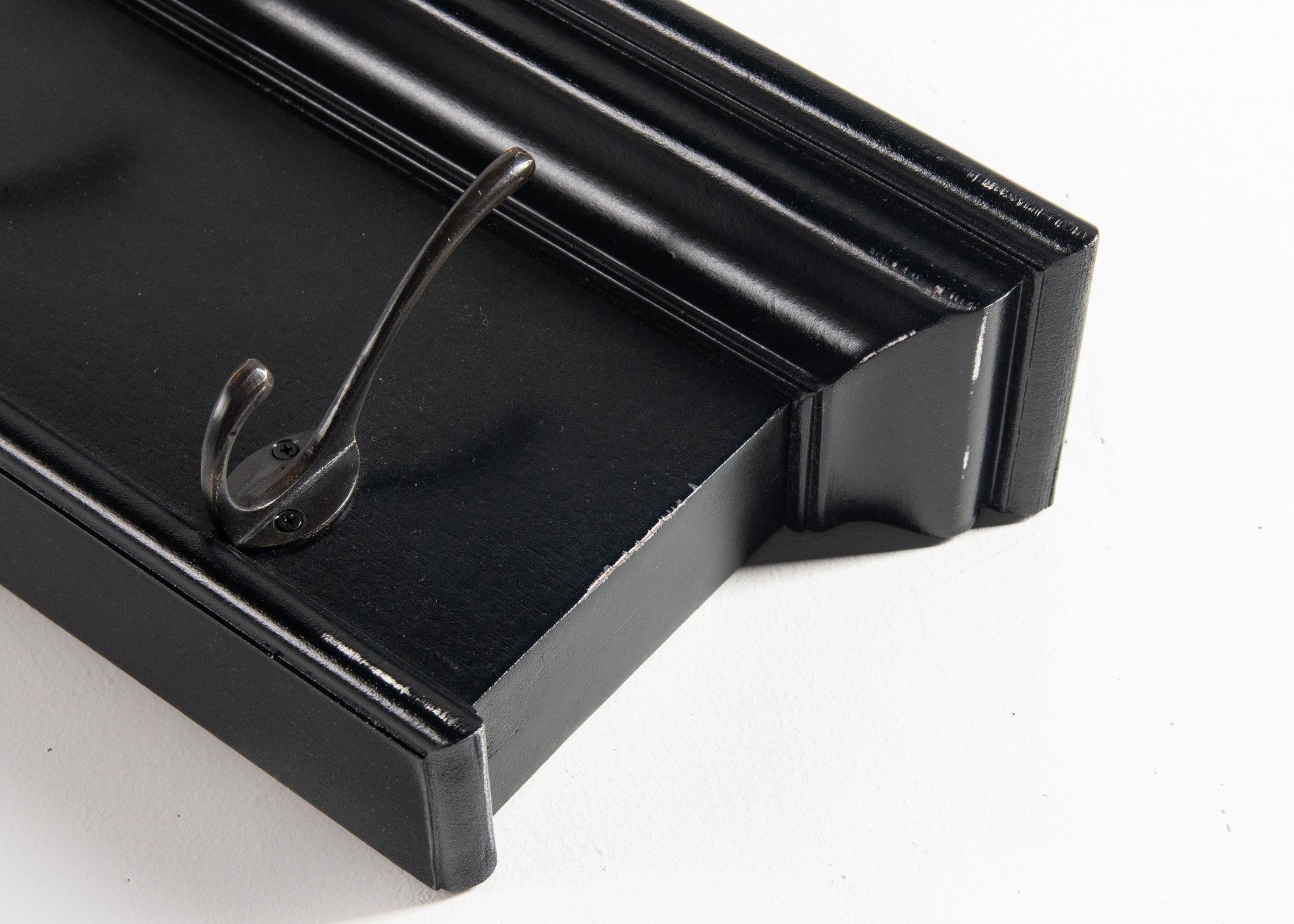 Rustic Antiqued Black and White Eight Hook Hanging Coat Rack