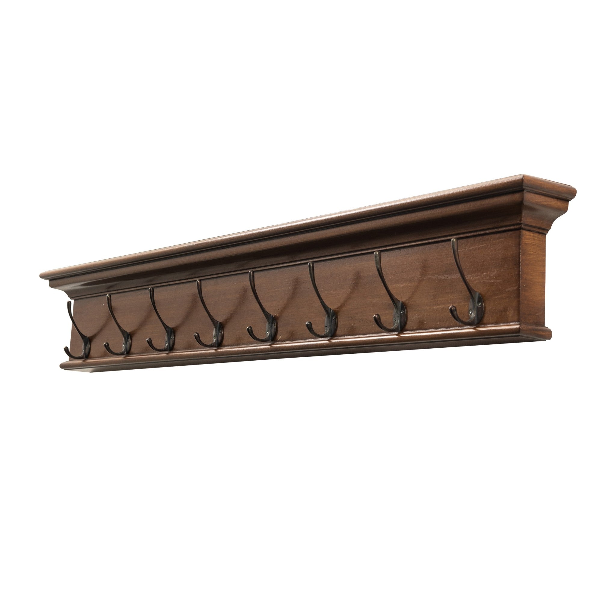 Rustic Mahogany Brown Wood Eight Hook Hanging Coat Rack