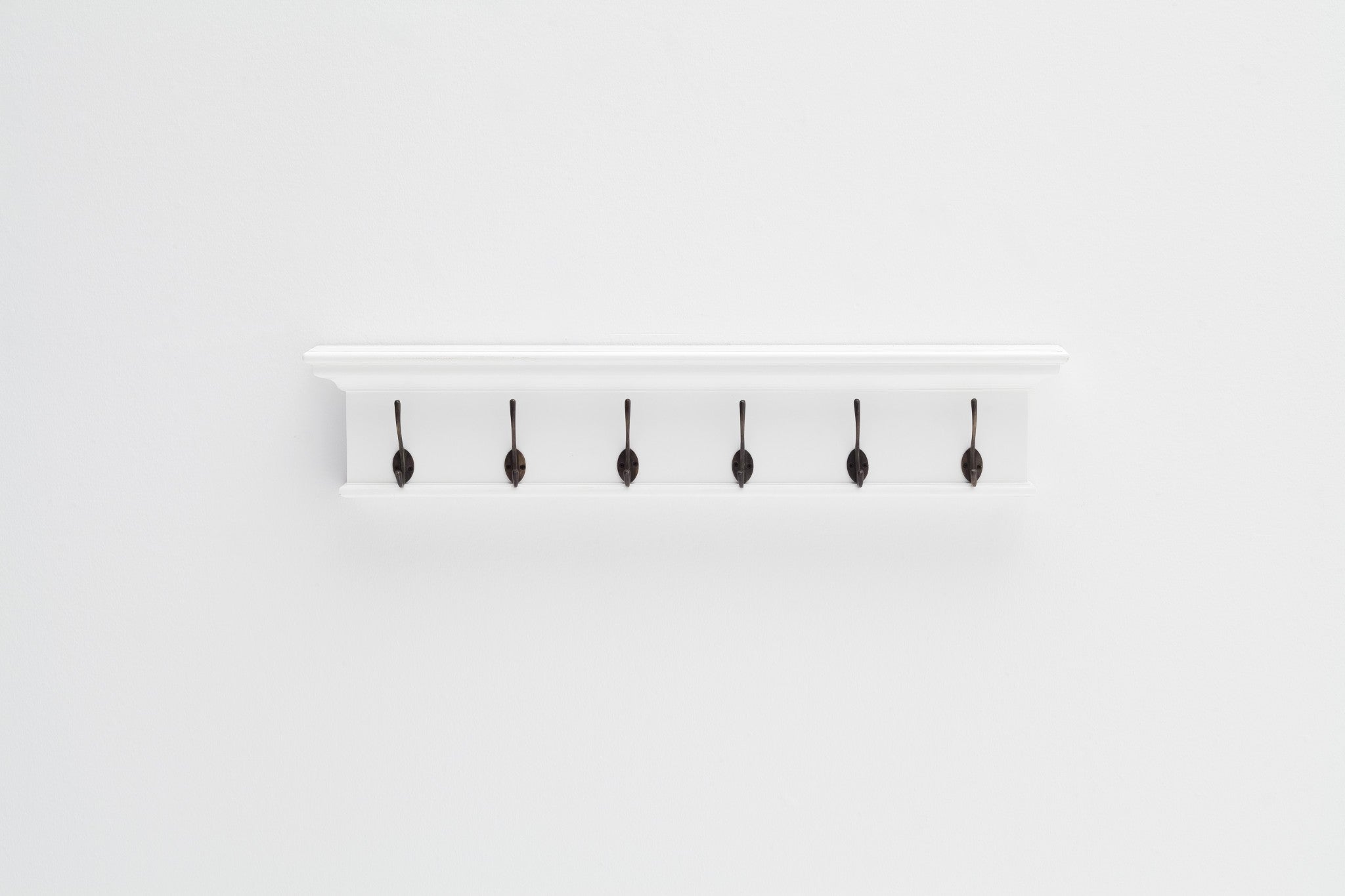 Traditional Classic White Wood Six Hook Hanging Coat Rack