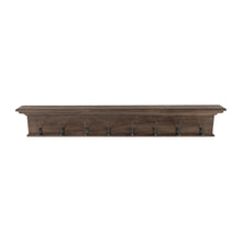 Rustic Dark Wood Eight Hook Hanging Coat Rack