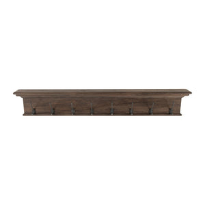 Rustic Dark Wood Eight Hook Hanging Coat Rack