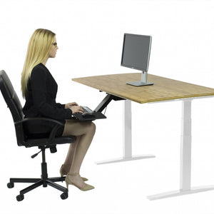 White and Natural Bamboo 52" Dual Motor Electric Office Adjustable Computer Desk