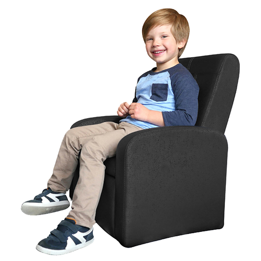 Silla reclinable tapizada cómoda negra para niños con almacenamiento