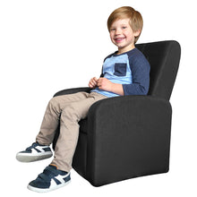 Silla reclinable tapizada cómoda negra para niños con almacenamiento