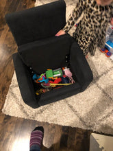 Silla reclinable tapizada cómoda negra para niños con almacenamiento