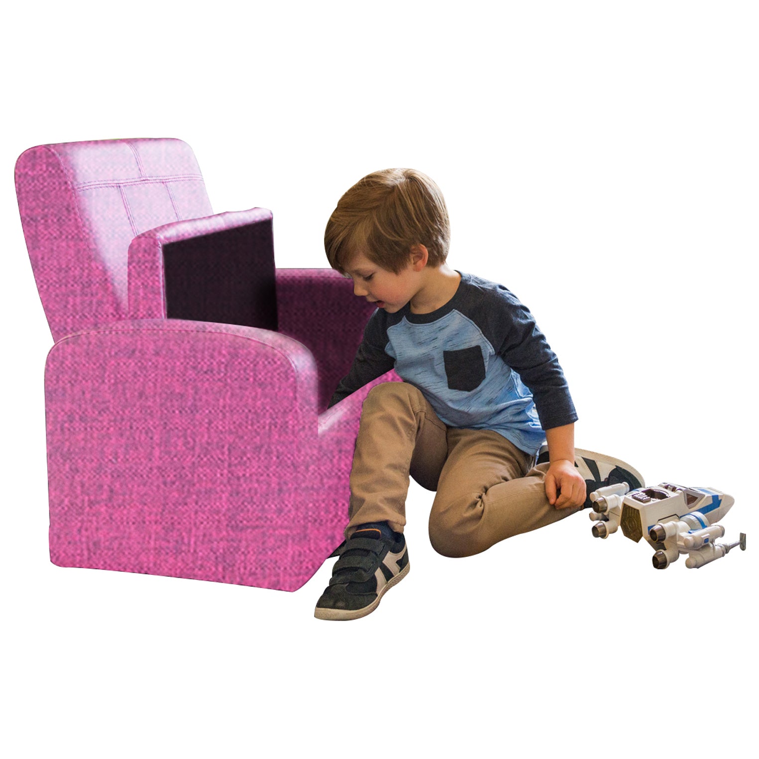 Silla reclinable tapizada rosa para niños con almacenamiento