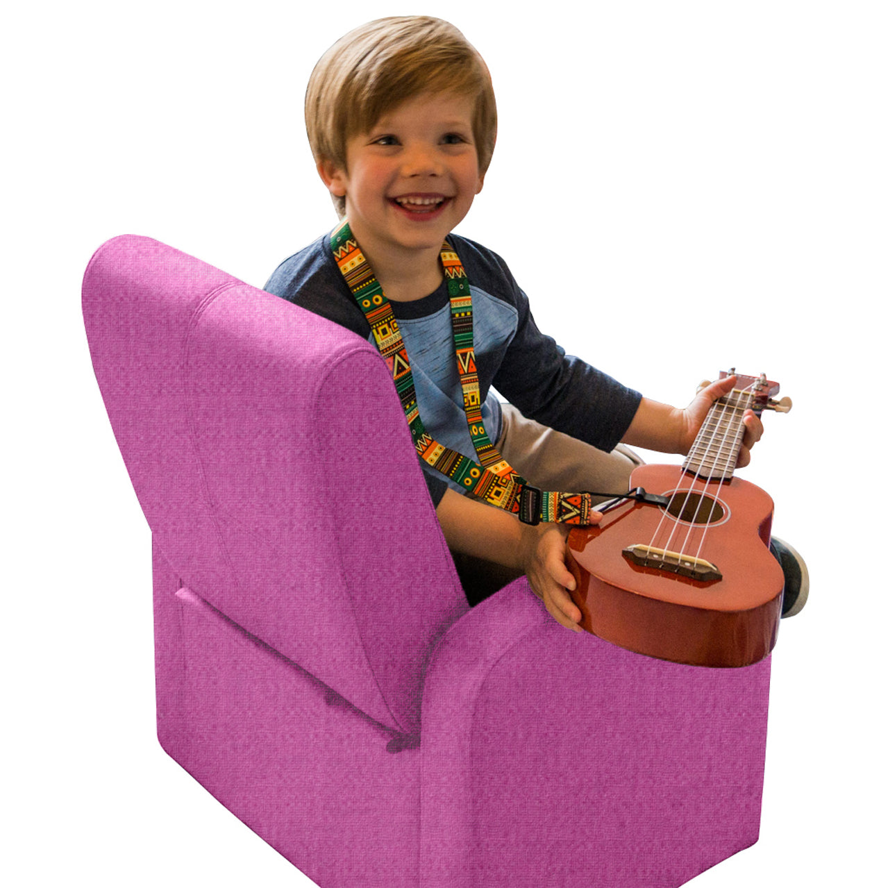 Silla reclinable tapizada rosa para niños con almacenamiento