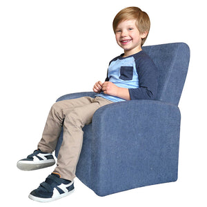 Silla reclinable tapizada cómoda azul para niños con almacenamiento