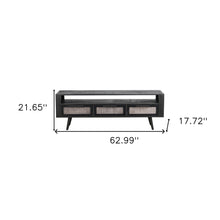 Rustic Black and Rattan TV Stand with Three Drawers