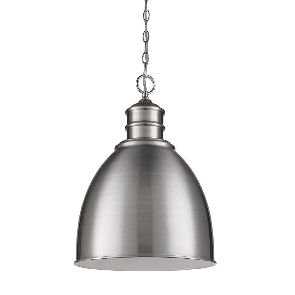 Colby 1-Light Satin Nickel Pendant With Gloss White Interior Shade