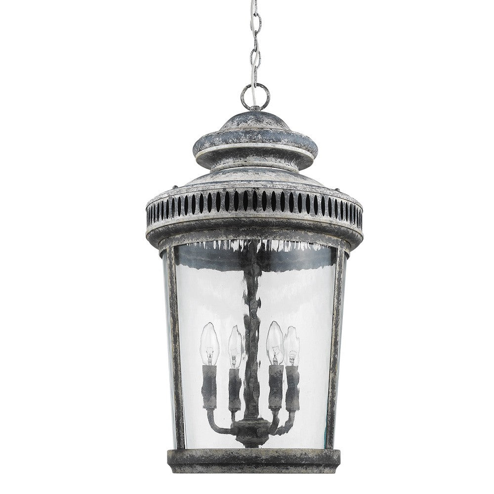 Kingston 4-Light Antique Lead Foyer Pendant With Curved Water Glass Panes