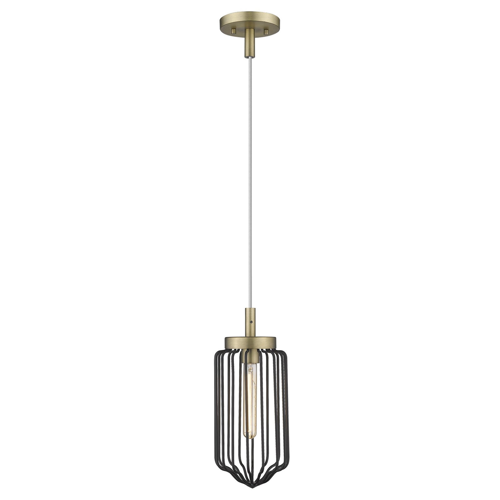 Gold and Black Metal Cage Pendant Hanging Light