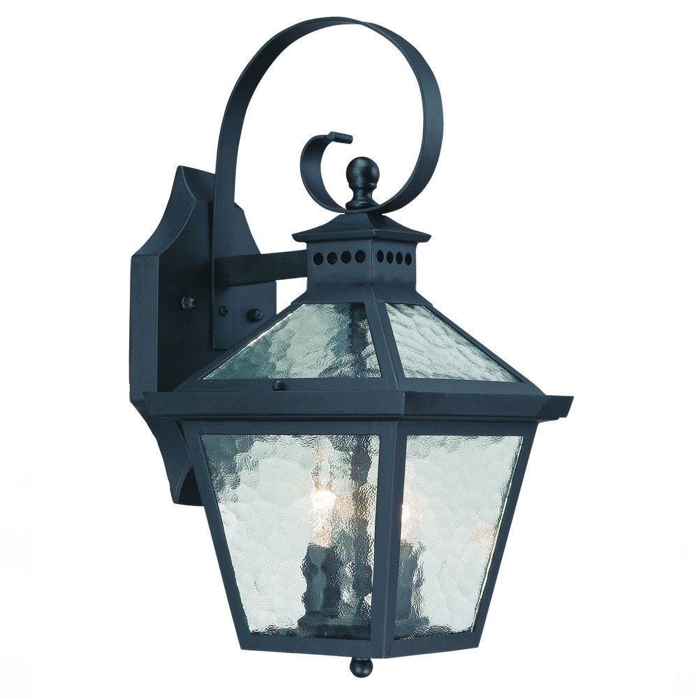 XL Two Light Matte Black Hammered Glass Wall Light