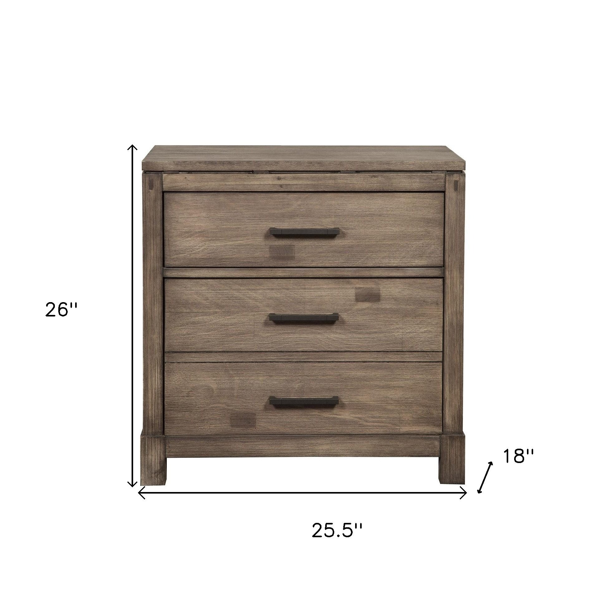 Weathered Grey Finish Wood 3 Drawer Nightstand