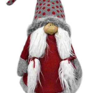 Red and Grey Spotted Hat Gnome with Pigtails