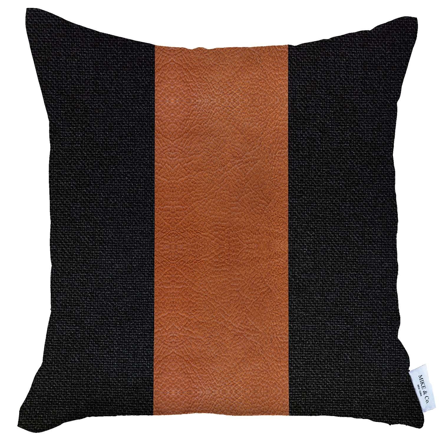Black and Brown Strap Faux Leather Throw Pillow