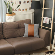 Black Houndstooth Faux Leather Strap Throw Pillow