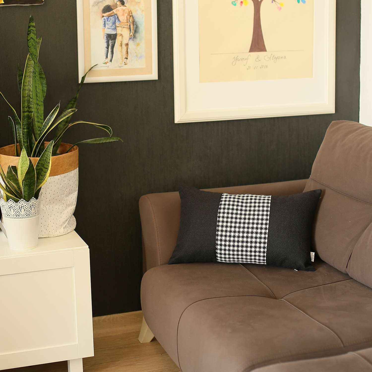 Lumbar Pata de Gallo Blanco y Negro Cojín