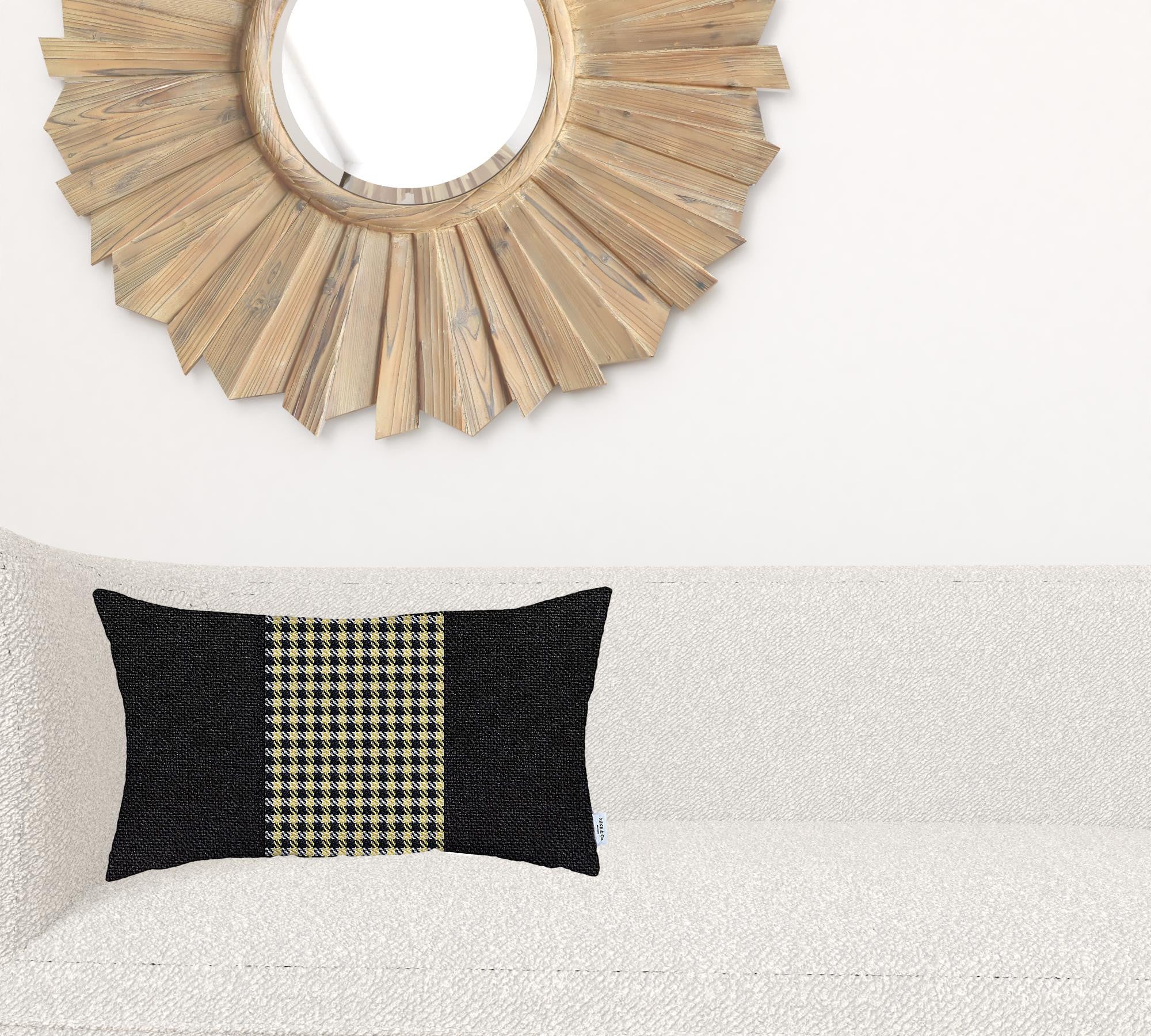 Lumbar de pata de gallo amarillo y negro Cojín