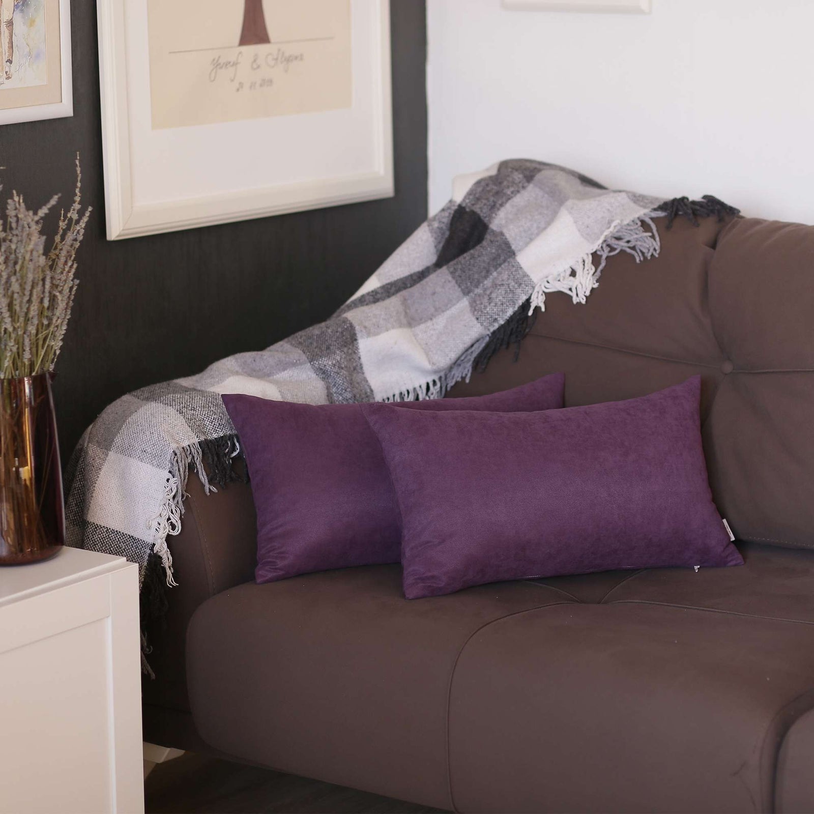 Set of 2 Purple Modern Lumbar Throw Pillows