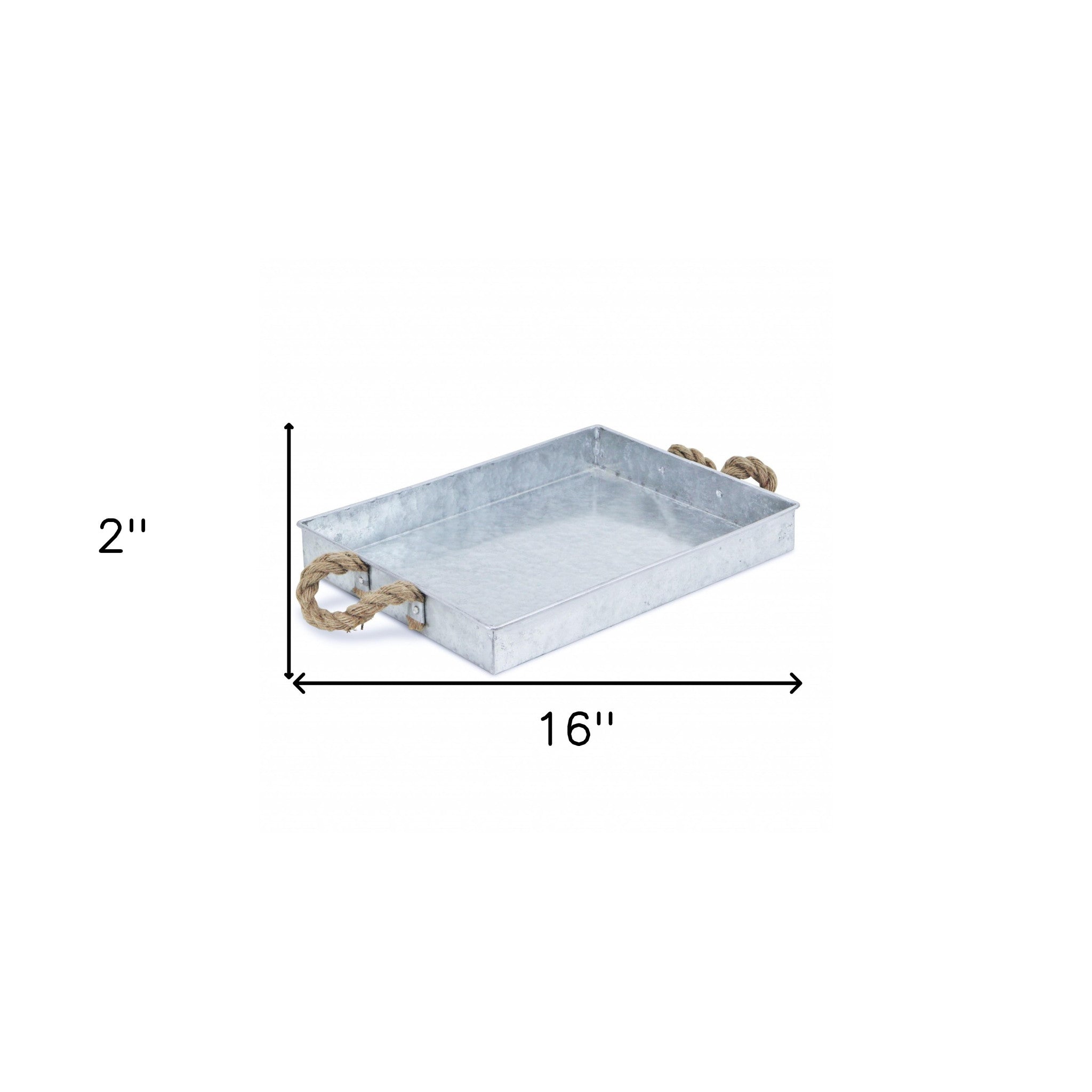 Silver Metal Tray with Rope Handles