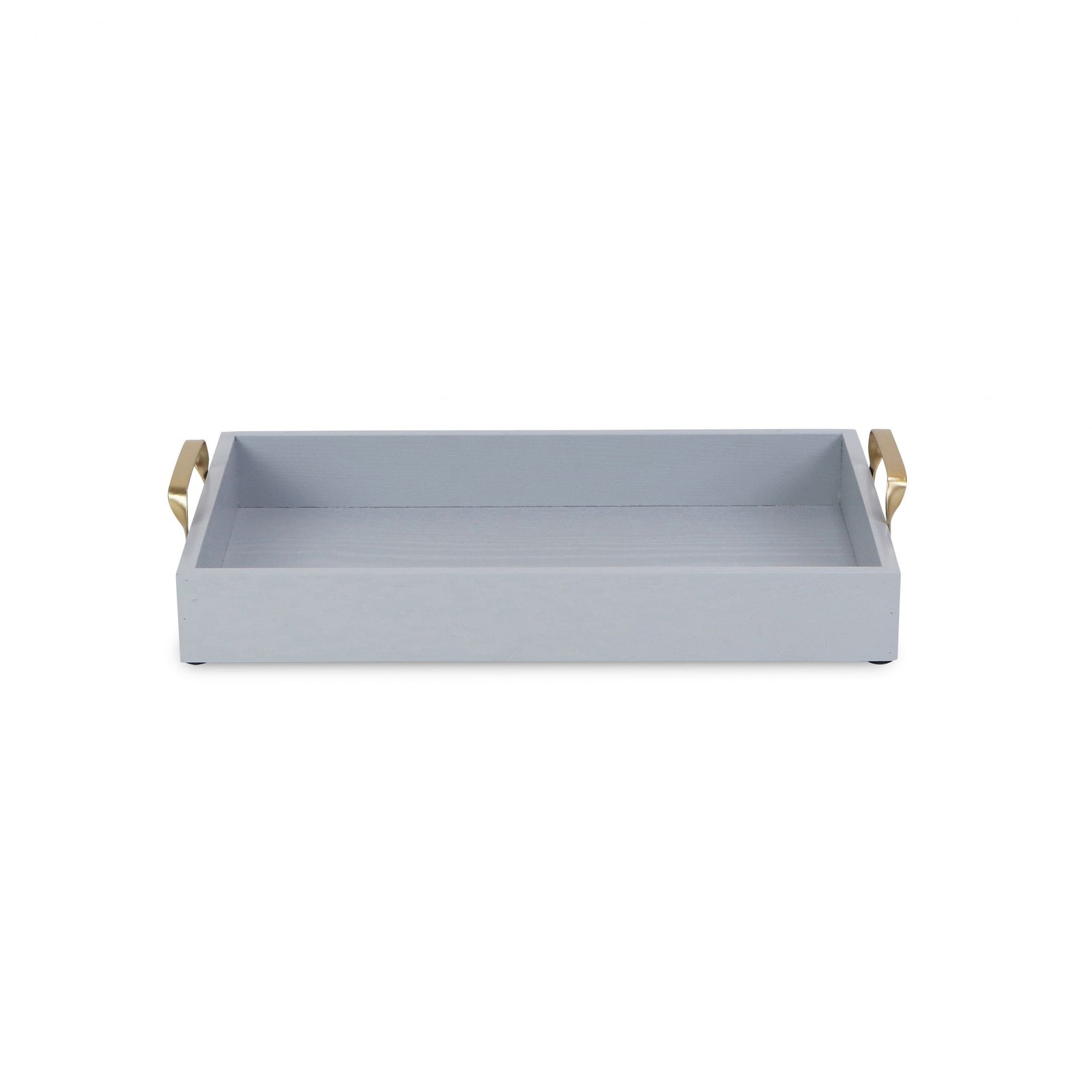 Light Gray Wooden Tray with Gold Handles