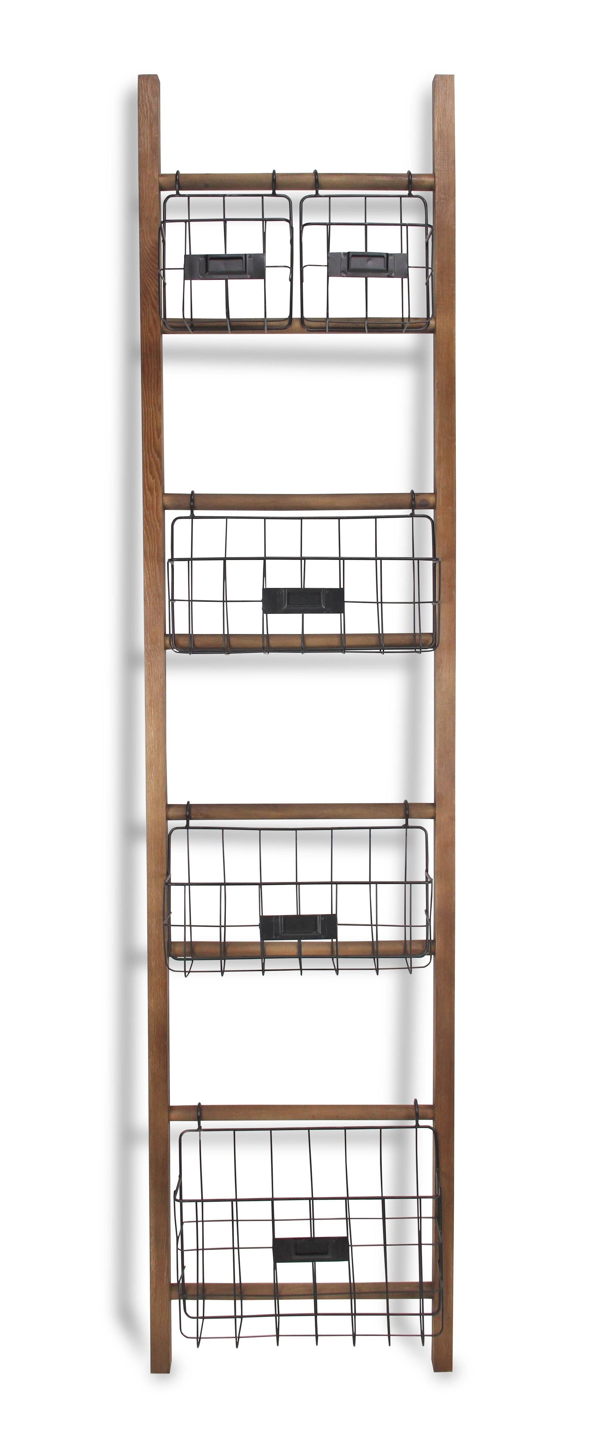 Natural Wood Storage Shelf with 5 Baskets