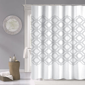 Silver and White Printed Lattice Shower Curtain