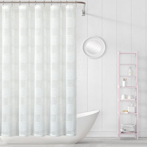 White Striped Embroidered Shower Curtain