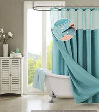 Teal Sheer and Grid Shower Curtain and Liner Set