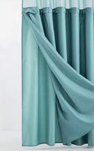 Teal Sheer and Grid Shower Curtain and Liner Set