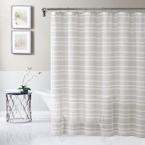 Taupe and White Striped Shower Curtain