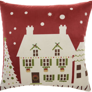 Red and White Christmas House Light Up Throw Pillow