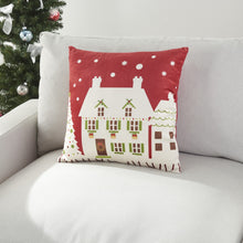 Red and White Christmas House Light Up Throw Pillow