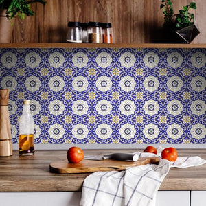 Blue White and Gold Mosaic Removable Tiles - 5" x 5"