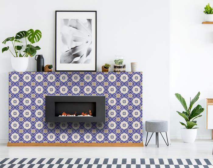 Blue White and Gold Mosaic Removable Tiles - 5" x 5"