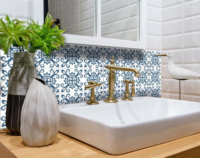 Teal And White Mosaic Peel And Stick Removable Tiles - 5" x 5"