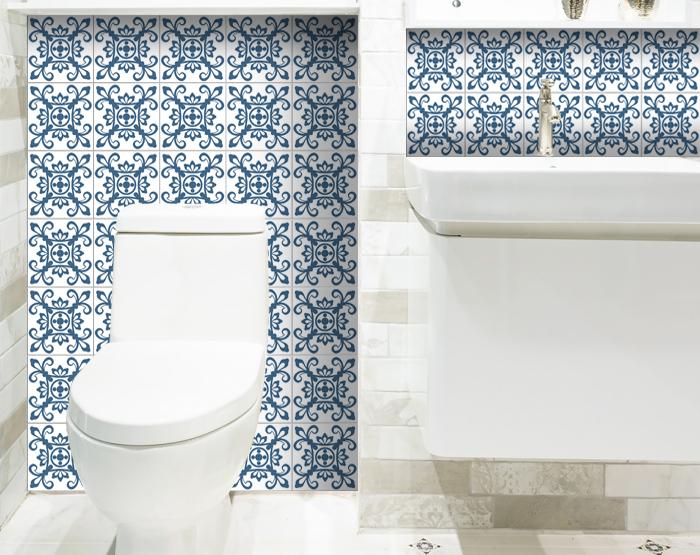 Teal And White Mosaic Peel And Stick Removable Tiles - 5" x 5"