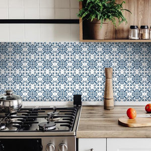 7" X 7" Teal And White Mosaic Peel And Stick Removable Tiles