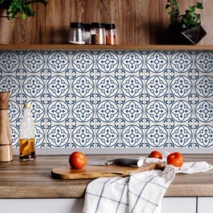 8" X 8" Tulipa Blue and White Peel and Stick Removable Tiles