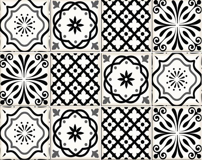 7" X 7" Black and White Multi  Peel and Stick Removable Tiles