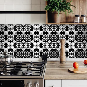 6" X 6" Black and White Stark Peel and Stick Removable Tiles