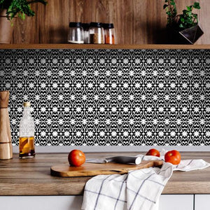 5" X 5" Black and White Floral Peel and Stick Removable Tiles