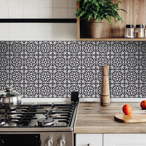 Tulipa Gray and White Peel and Stick Removable Tiles - 7" x 7"