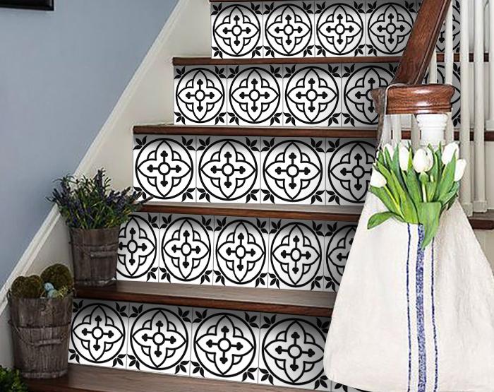 4" X 4" Black and White Peel and Stick Removable Tiles