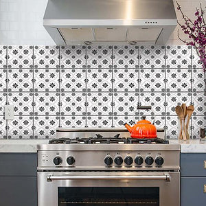 6" X 6" Black and White Lil  Daisy Peel and Stick Removable Tiles