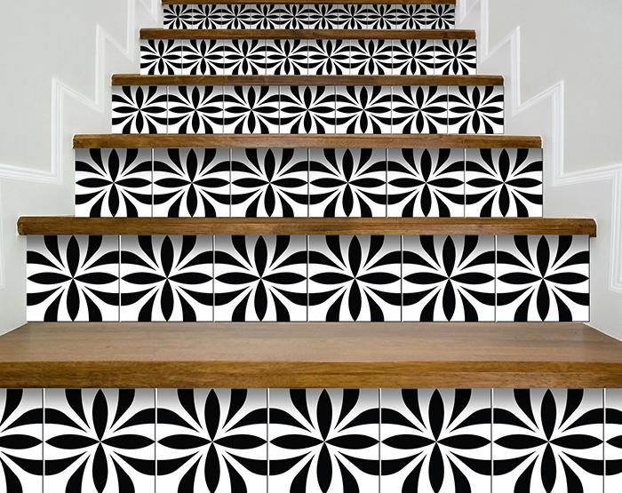 8" X 8" Black and White Colla Peel and Stick Removable Tiles