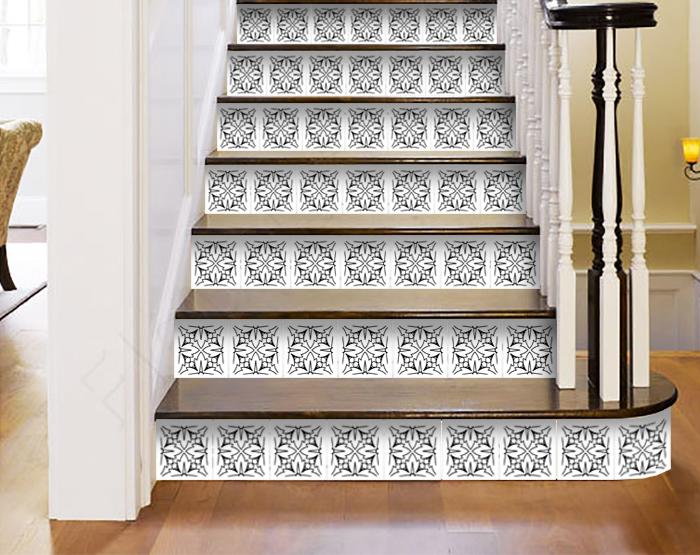 5" X 5" White and Black Cross Peel and Stick Removable Tiles